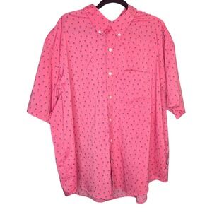 IZOD Button Down Short Sleeve Palm Tree Print Shirt Pink Casual Mens 2XL